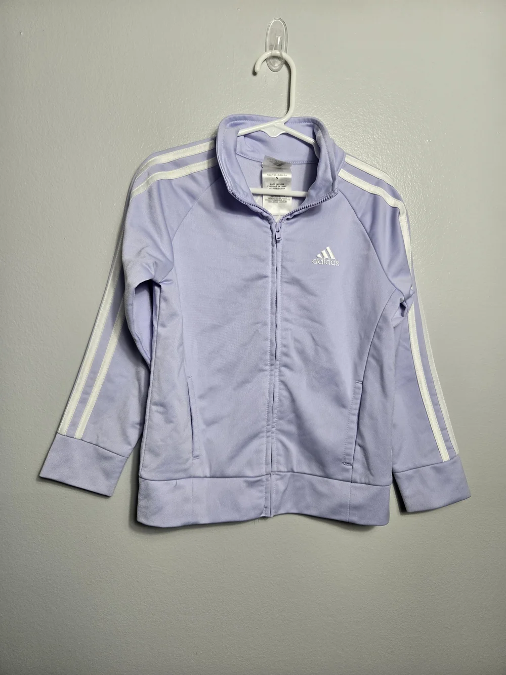 adidas Girls Lilac Lavender Purple 3 Stripe Full Zip Track Jacket Sweatshirt 5
